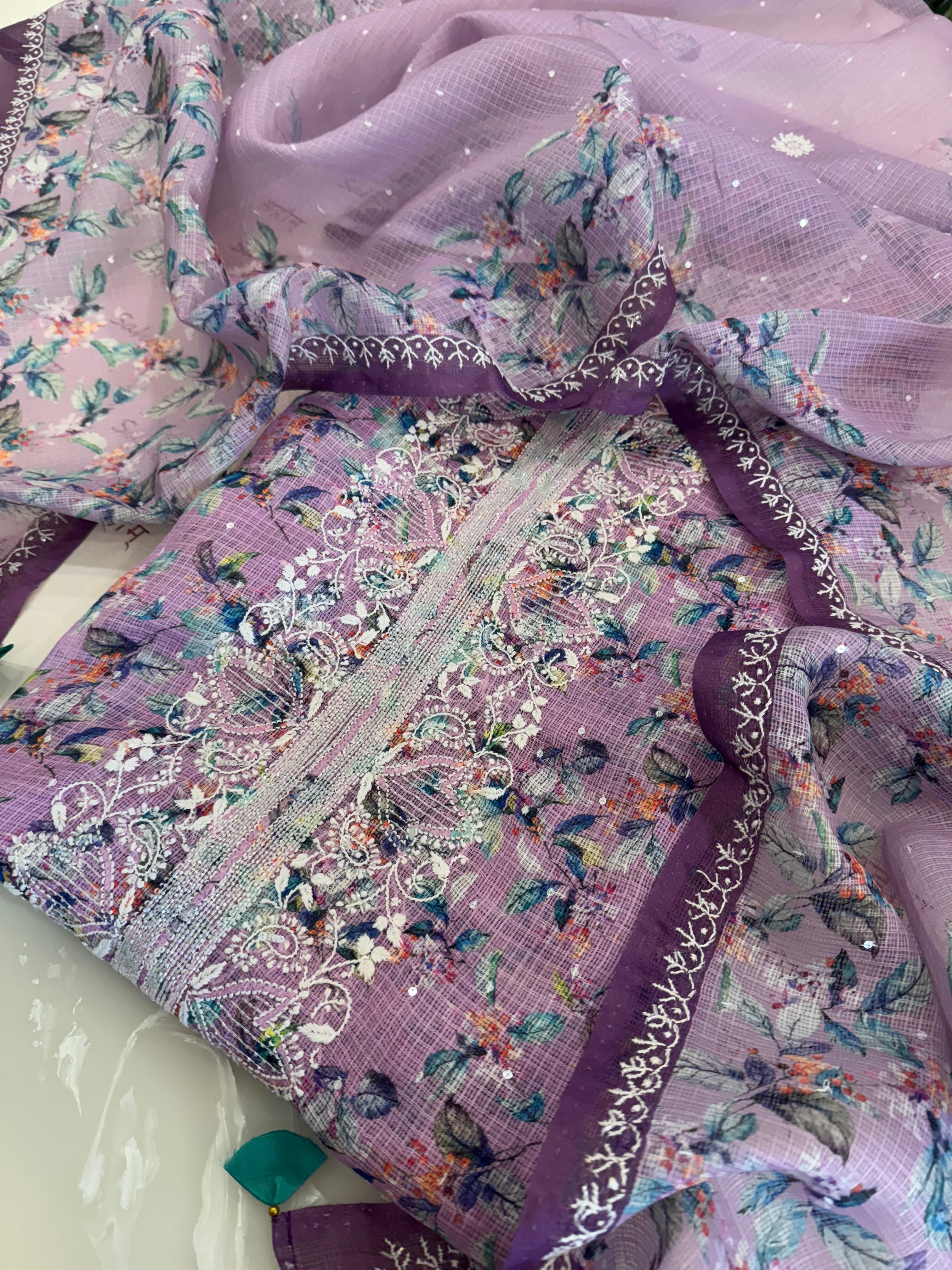 Digital Print Kota Doria Chikankari Kurta Dupatta Set
