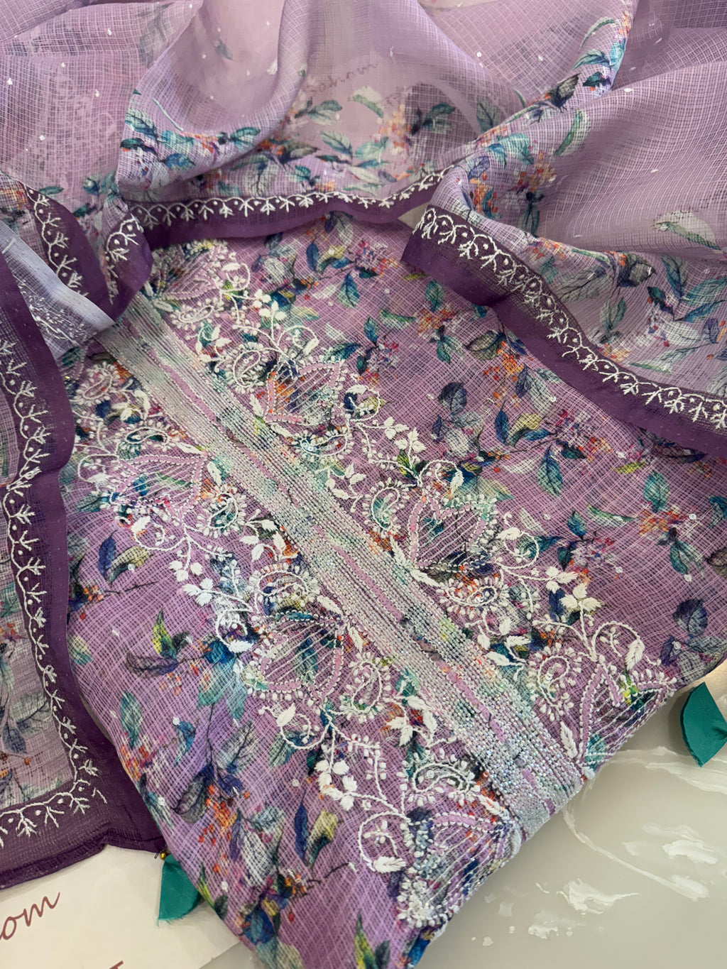 Digital Print Kota Doria Chikankari Kurta Dupatta Set
