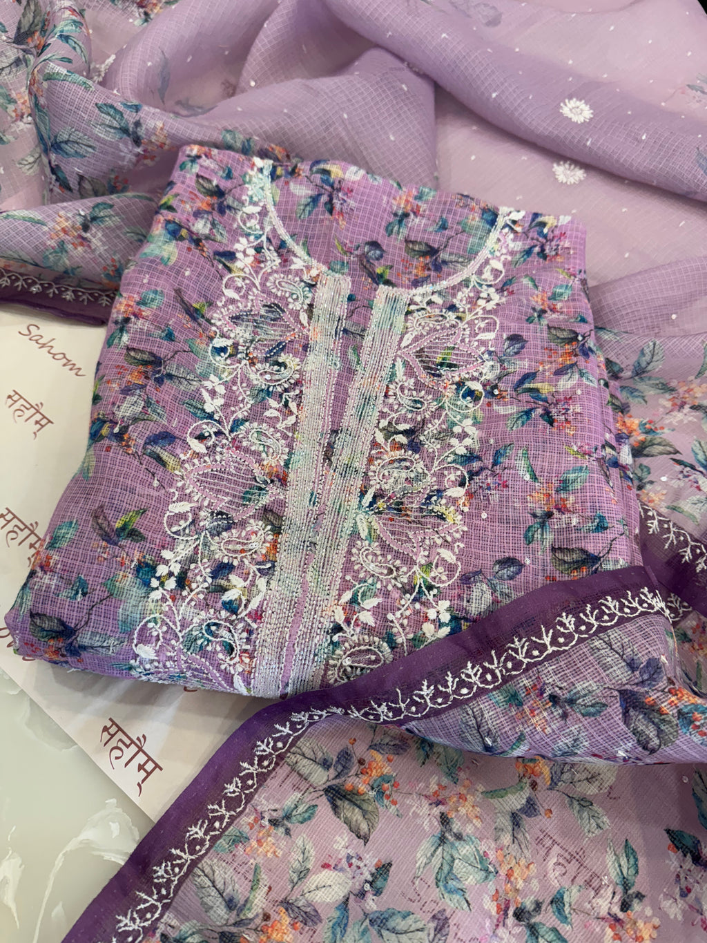 Digital Print Kota Doria Chikankari Kurta Dupatta Set