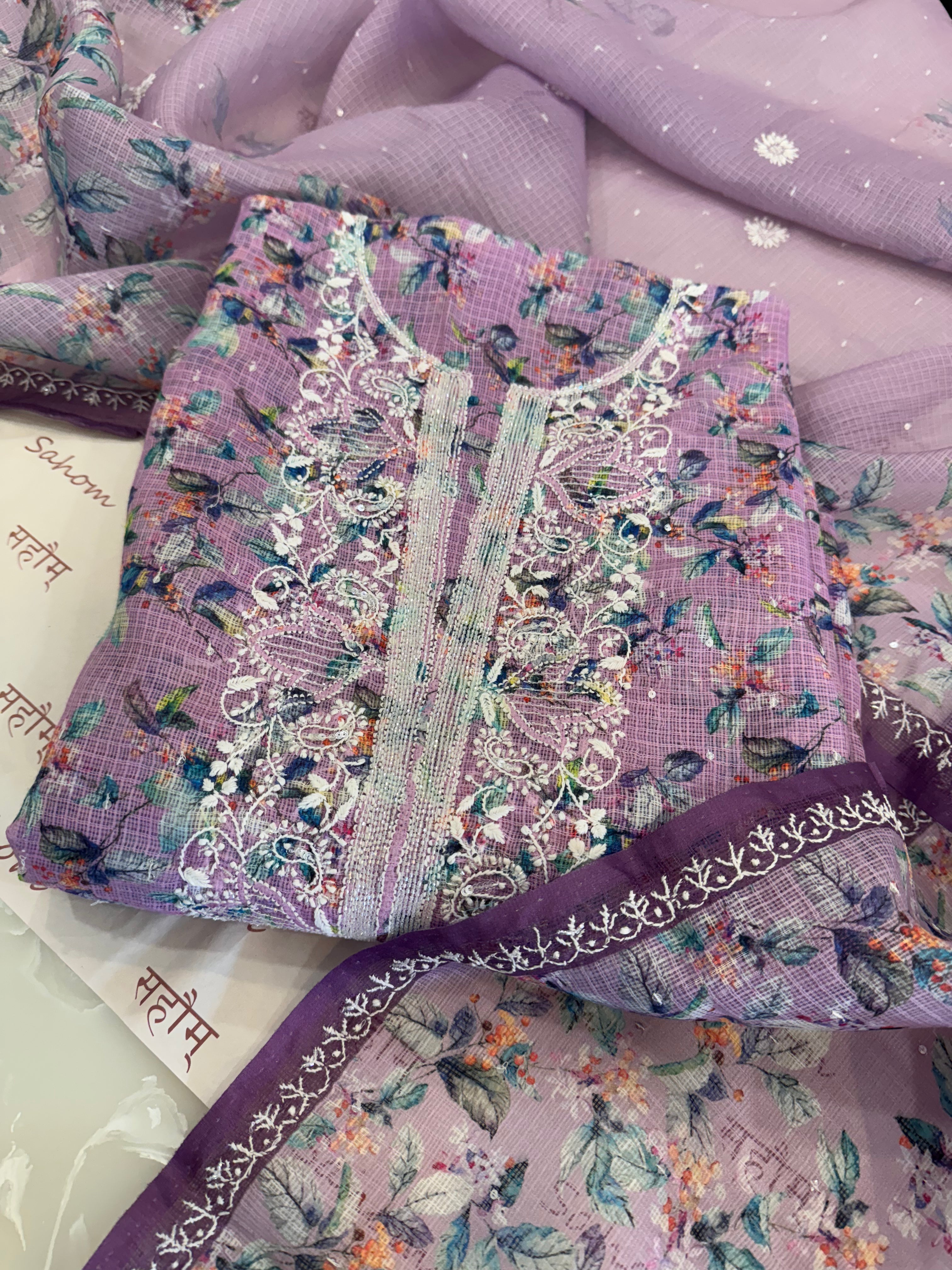 Digital Print Kota Doria Chikankari Kurta Dupatta Set