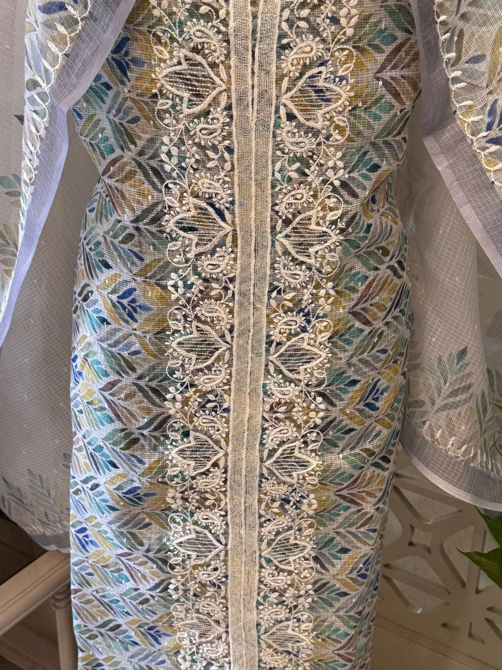 Digital Print Kota Doria Chikankari Kurta Dupatta Set
