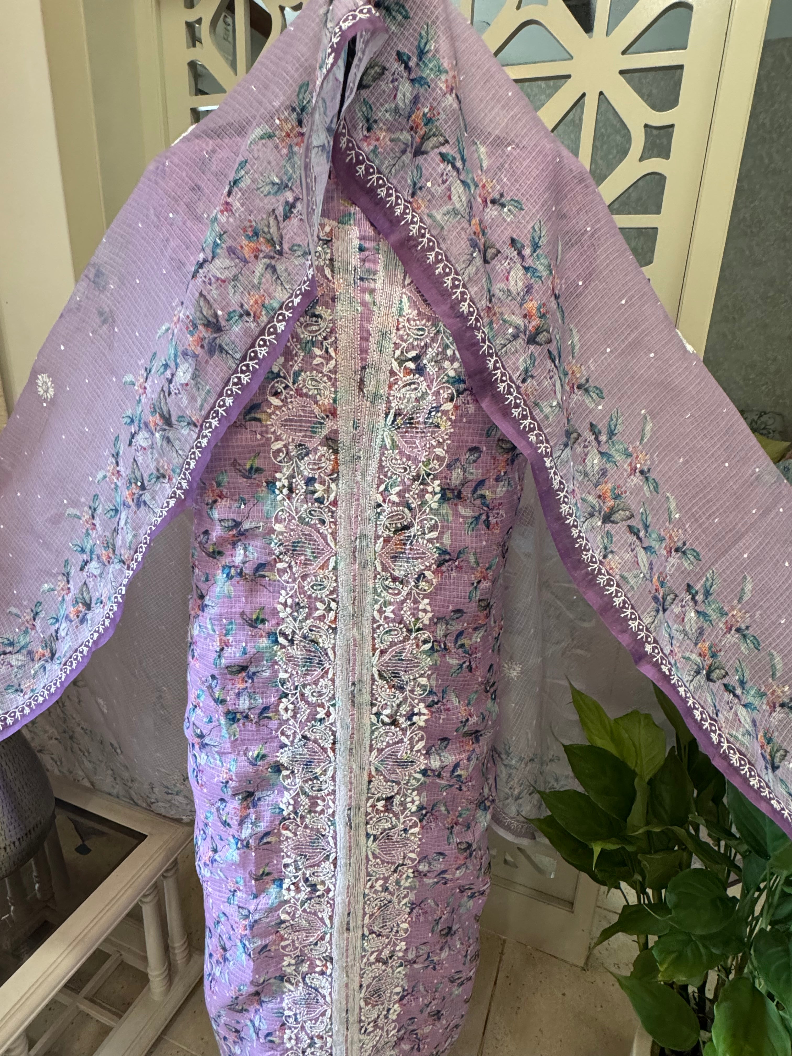 Digital Print Kota Doria Chikankari Kurta Dupatta Set