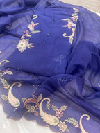 Pure Mul Chanderi Multicolour Embroidered Semi-Stitched Kurta Dupatta Set