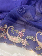 Pure Mul Chanderi Multicolour Embroidered Semi-Stitched Kurta Dupatta Set