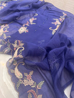 Pure Mul Chanderi Multicolour Embroidered Semi-Stitched Kurta Dupatta Set