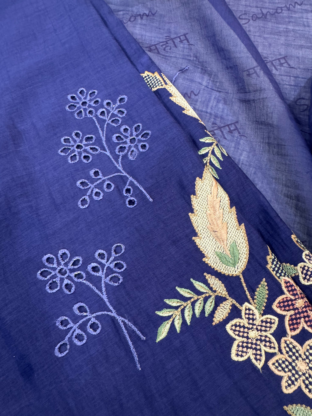 Pure Mul Chanderi Multicolour Embroidered Semi-Stitched Kurta Dupatta Set