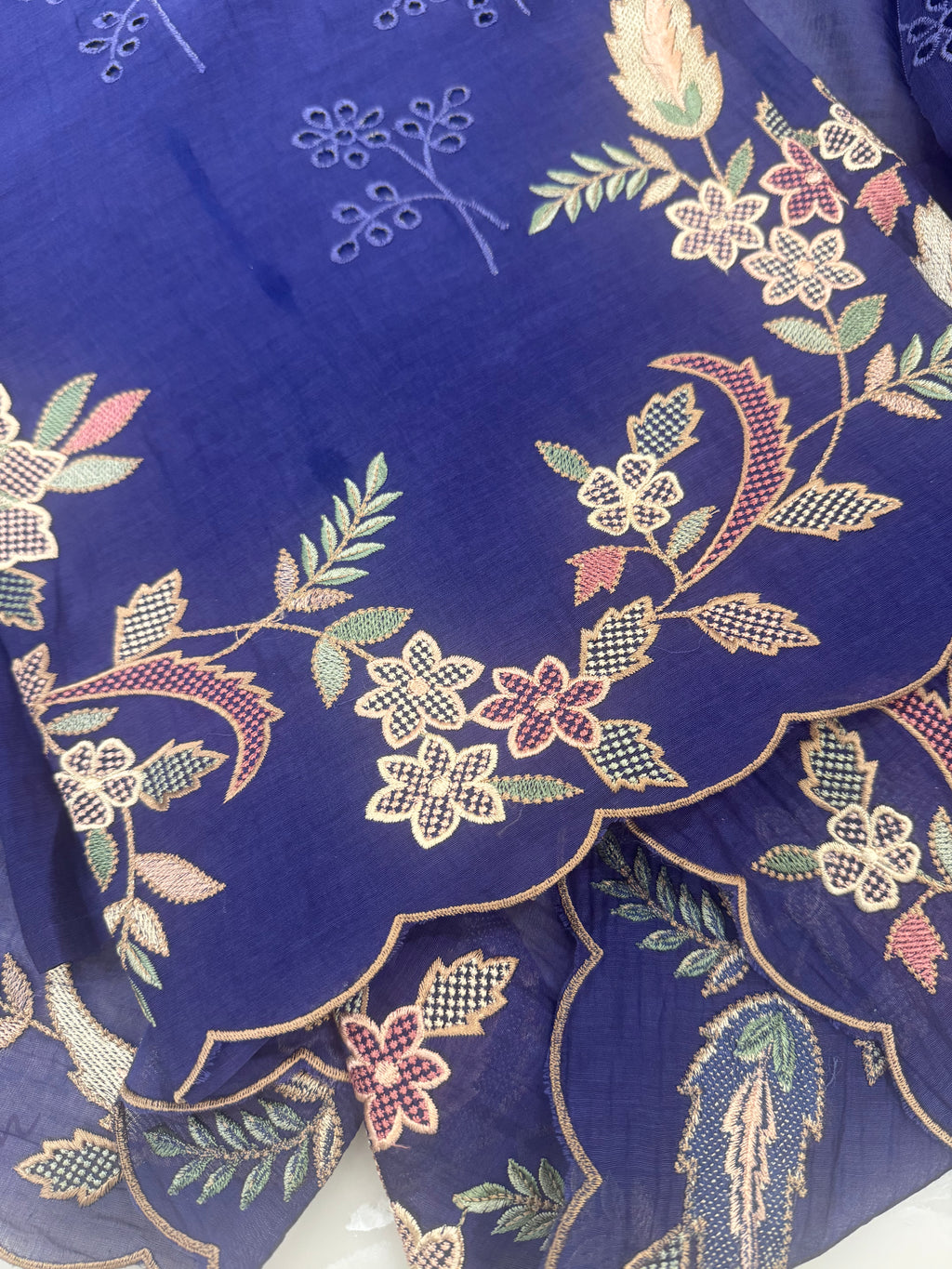 Pure Mul Chanderi Multicolour Embroidered Semi-Stitched Kurta Dupatta Set