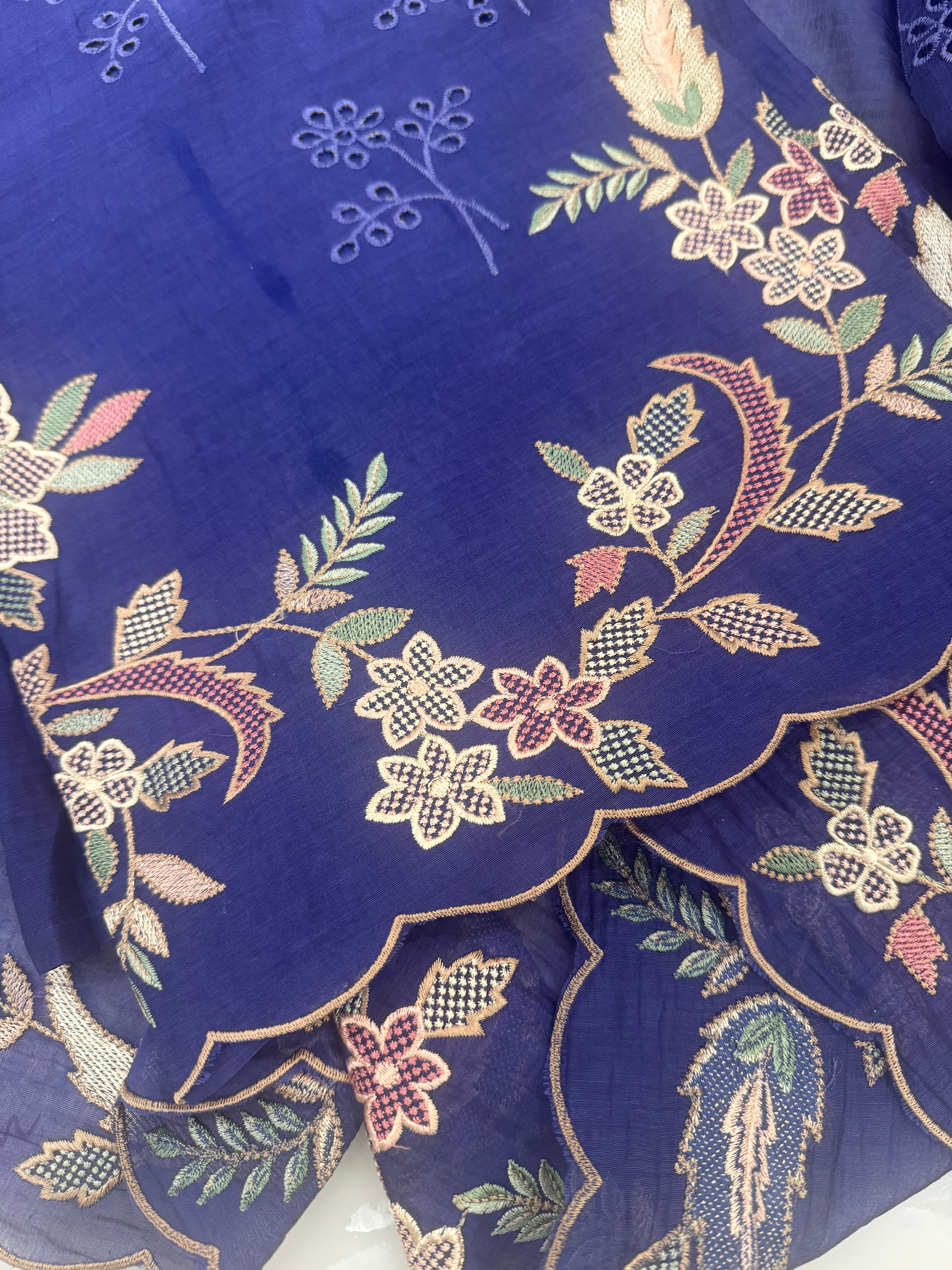 Pure Mul Chanderi Multicolour Embroidered Semi-Stitched Kurta Dupatta Set
