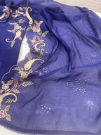 Pure Mul Chanderi Multicolour Embroidered Semi-Stitched Kurta Dupatta Set