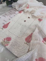 Pure Mul Chanderi Lucknowi Chikankari Block Print Suit Set