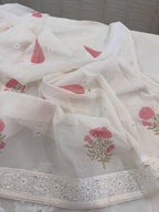 Pure Mul Chanderi Lucknowi Chikankari Block Print Suit Set