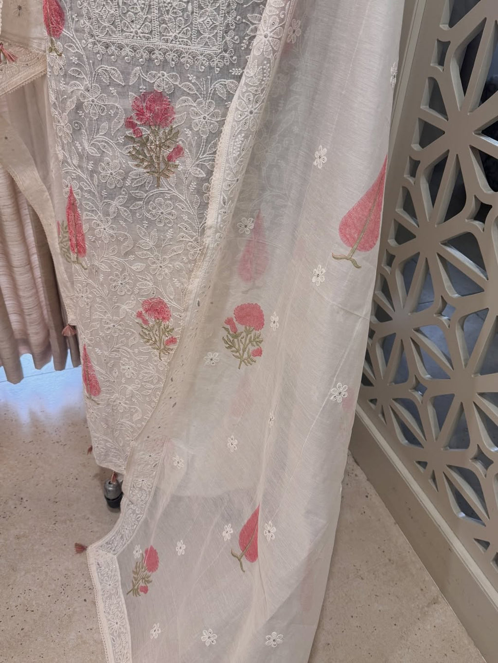 Pure Mul Chanderi Lucknowi Chikankari Block Print Suit Set