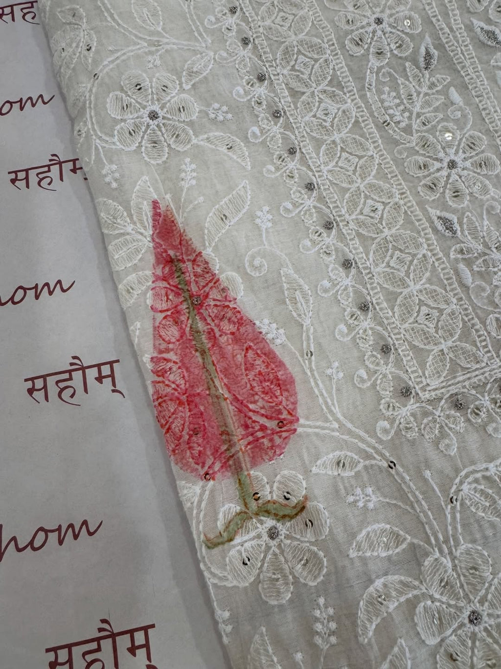 Pure Mul Chanderi Lucknowi Chikankari Block Print Suit Set