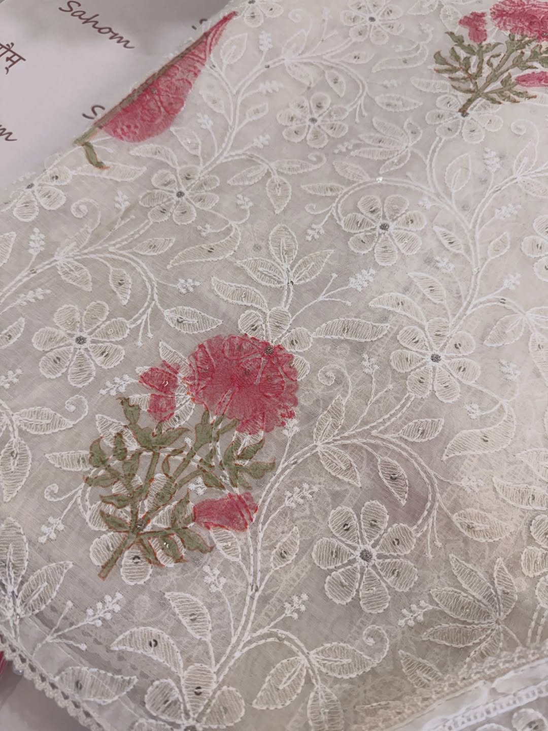 Pure Mul Chanderi Lucknowi Chikankari Block Print Suit Set