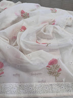 Pure Mul Chanderi Lucknowi Chikankari Block Print Suit Set
