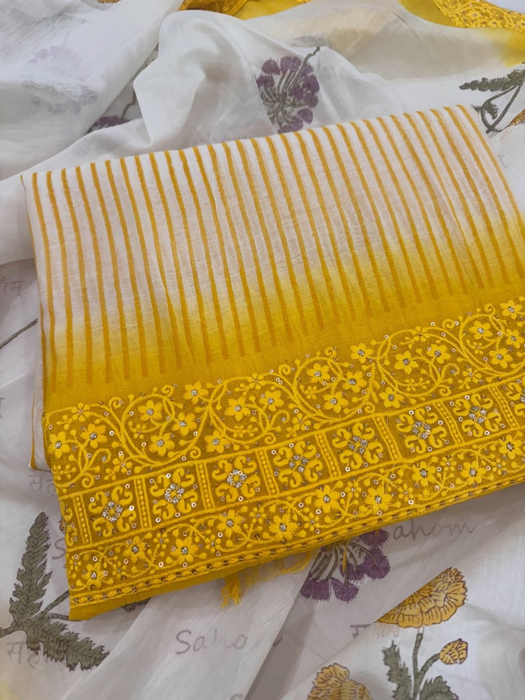 Pure mul chanderi block printed kurta and dupatta with beautiful Lucknavi chikankari. Plain lower.