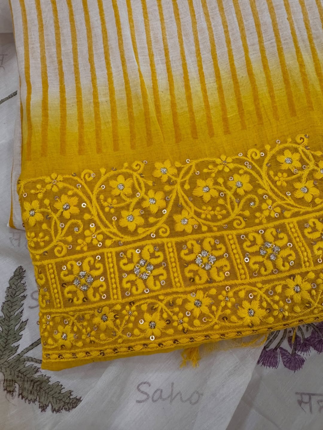 Pure mul chanderi block printed kurta and dupatta with beautiful Lucknavi chikankari. Plain lower.