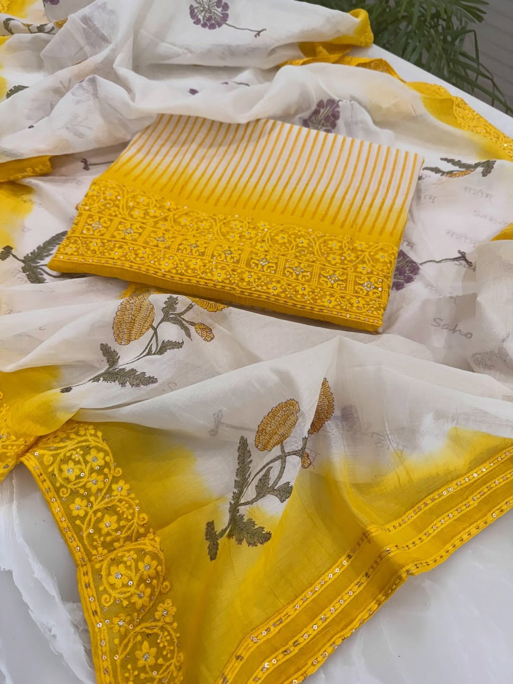 Pure Mul Chanderi Block Print & Lucknowi Chikankari Suit Set