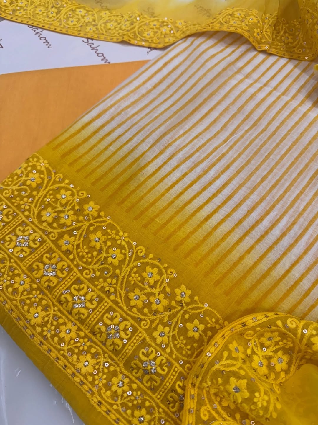 Pure mul chanderi block printed kurta and dupatta with beautiful Lucknavi chikankari. Plain lower.