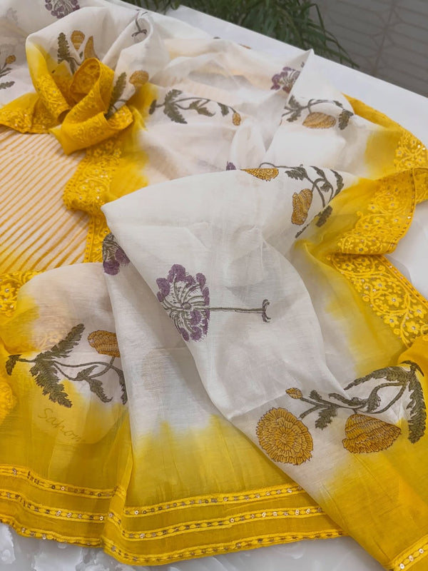 Pure mul chanderi block printed kurta and dupatta with beautiful Lucknavi chikankari. Plain lower.