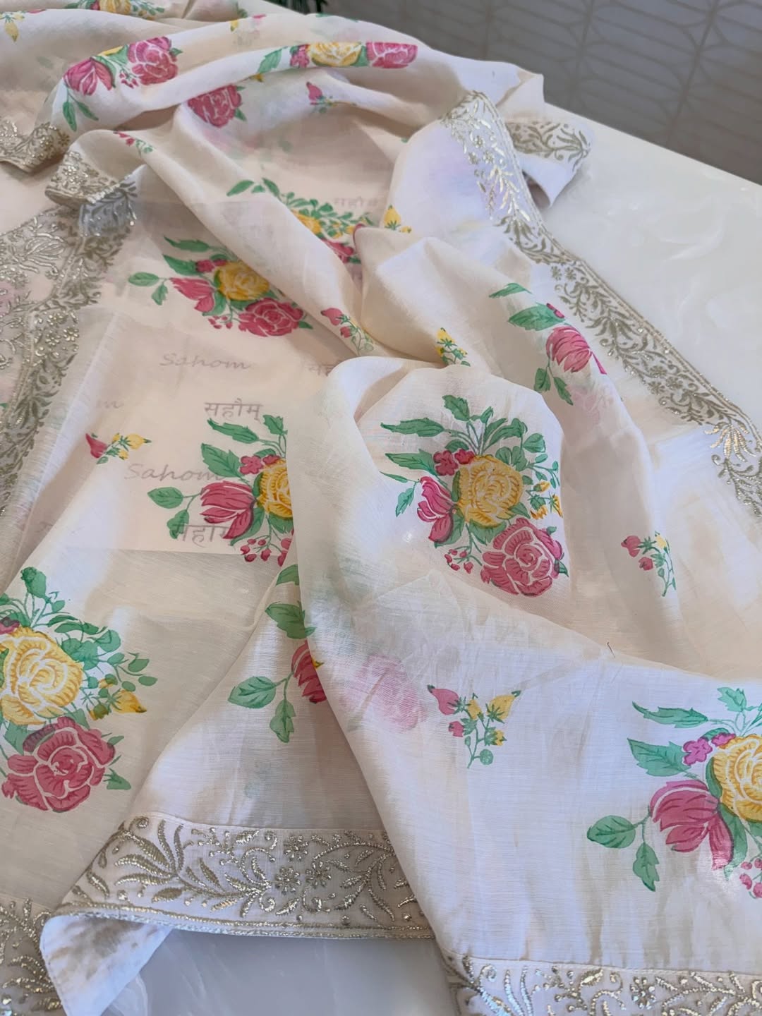 Pure Mul Chanderi Digital Print & Tilla Pitta Embroidered Suit Set