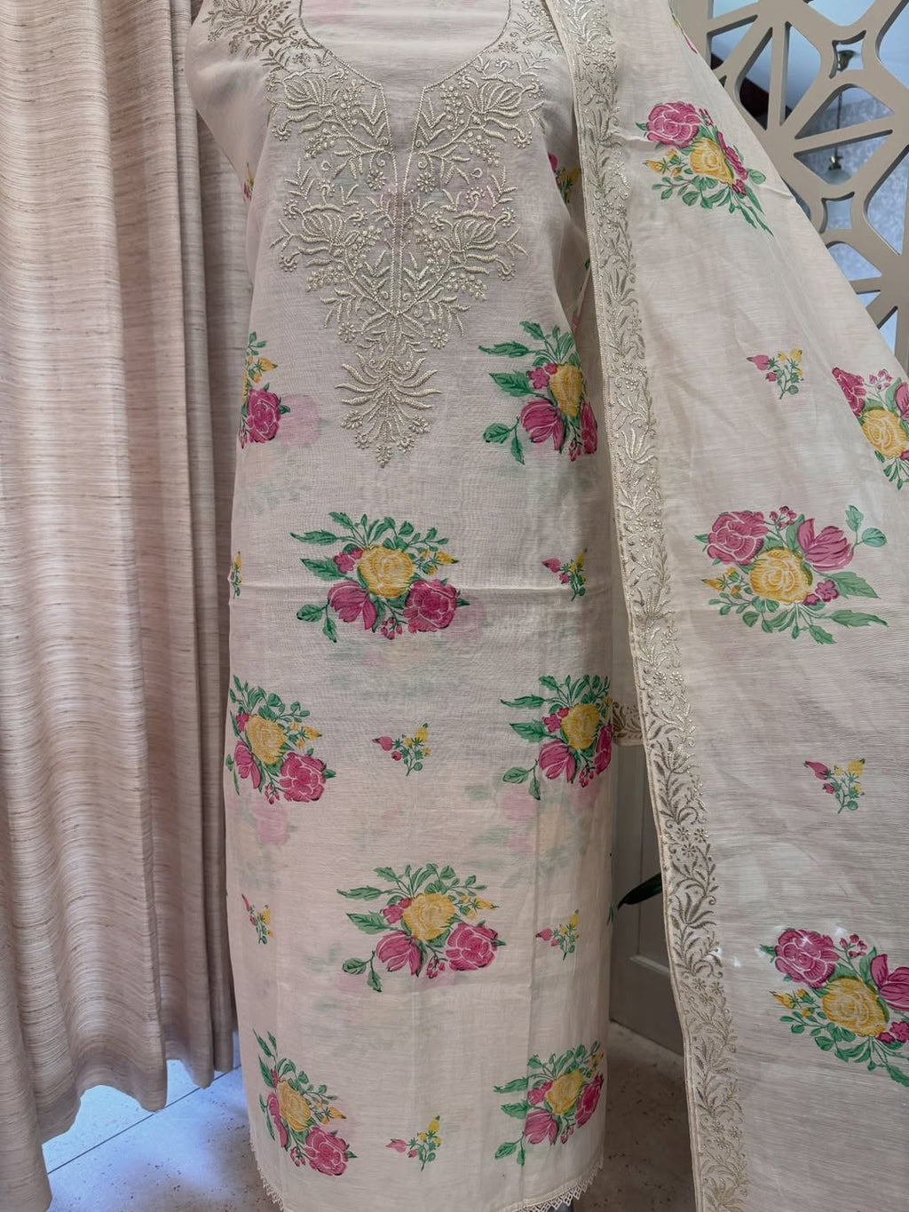 Pure Mul Chanderi Digital Print & Tilla Pitta Embroidered Suit Set