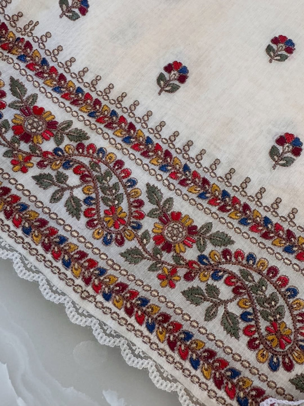 Pure Mul Chanderi Kashmiri-Inspired Embroidered Semi-Stitched Suit Set