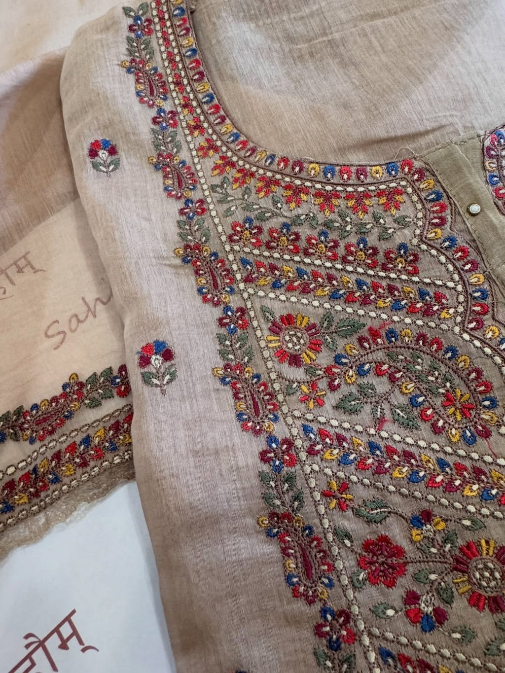 Pure Mul Chanderi Kashmiri-Inspired Embroidered Semi-Stitched Suit Set