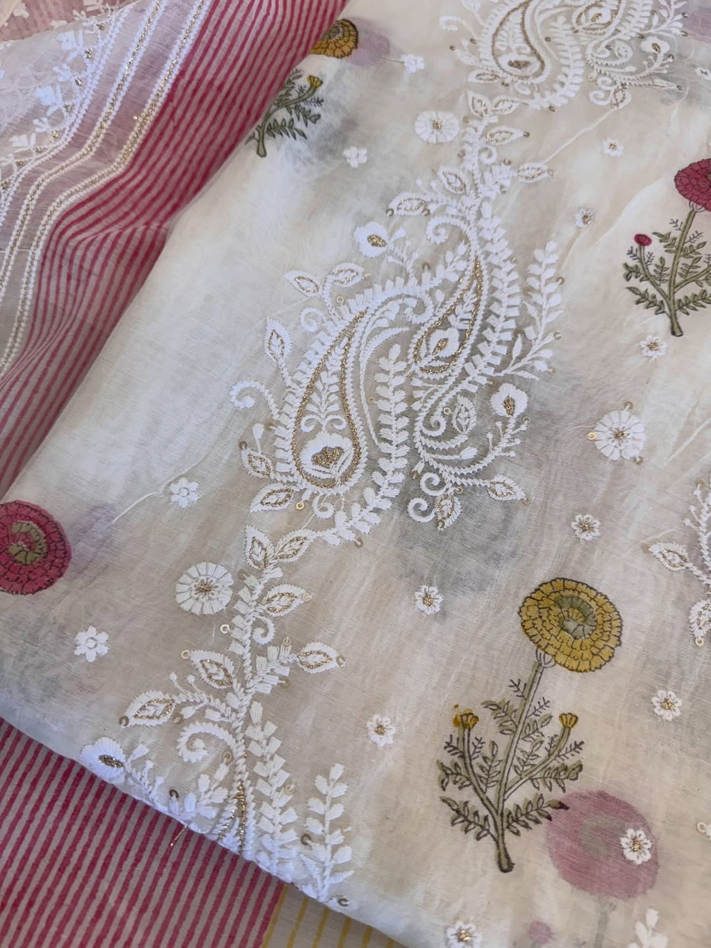 Pure Mul Chanderi Block Print & Lucknowi Chikankari Suit Set
