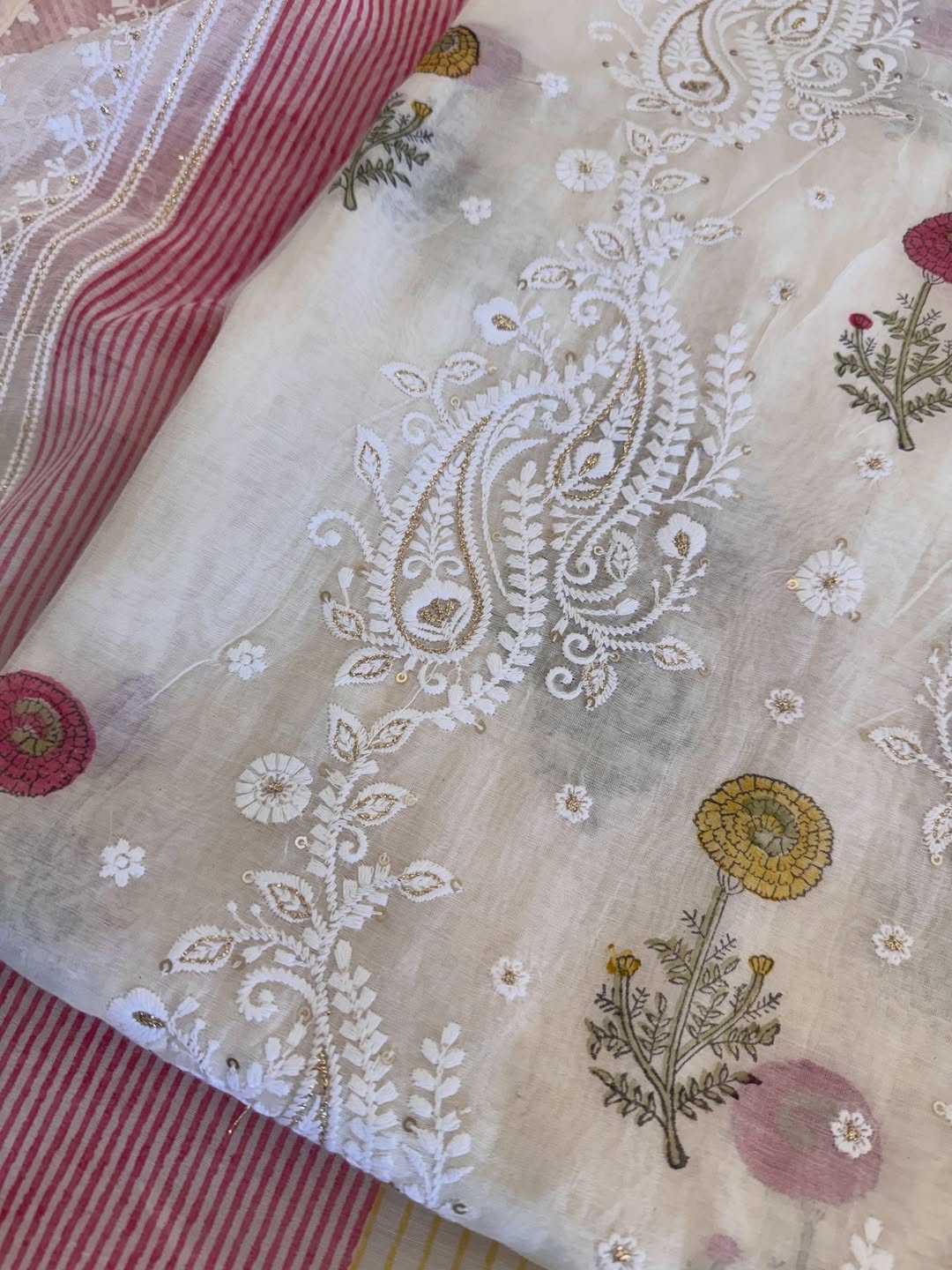 Pure Mul Chanderi Block Print & Lucknowi Chikankari Suit Set