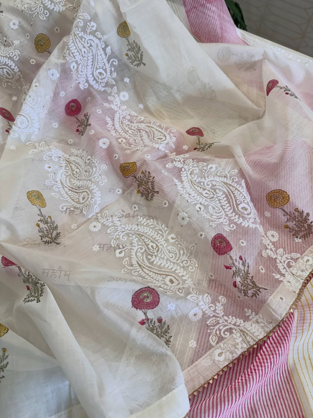 Pure Mul Chanderi Block Print & Lucknowi Chikankari Suit Set