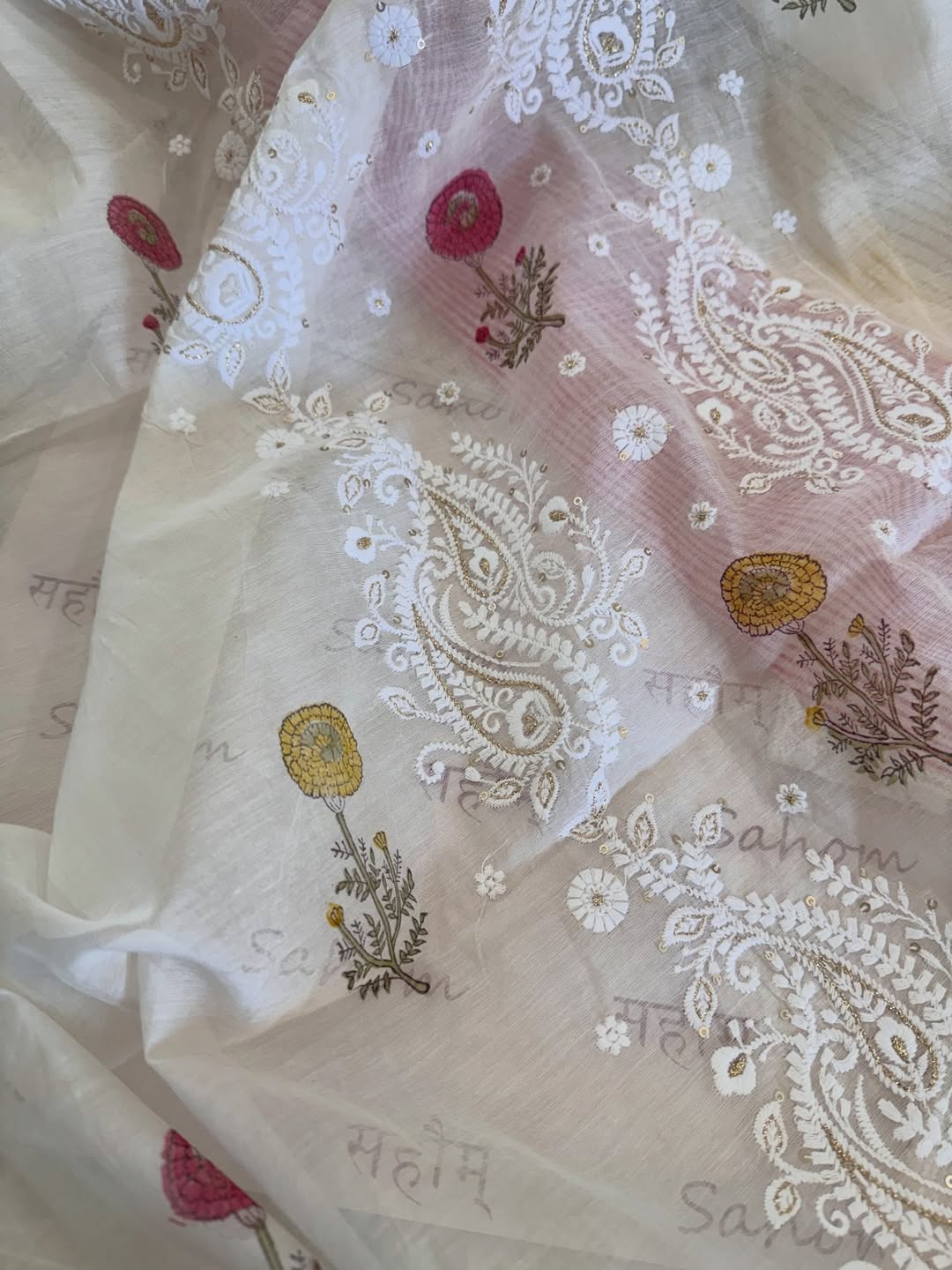 Pure Mul Chanderi Block Print & Lucknowi Chikankari Suit Set