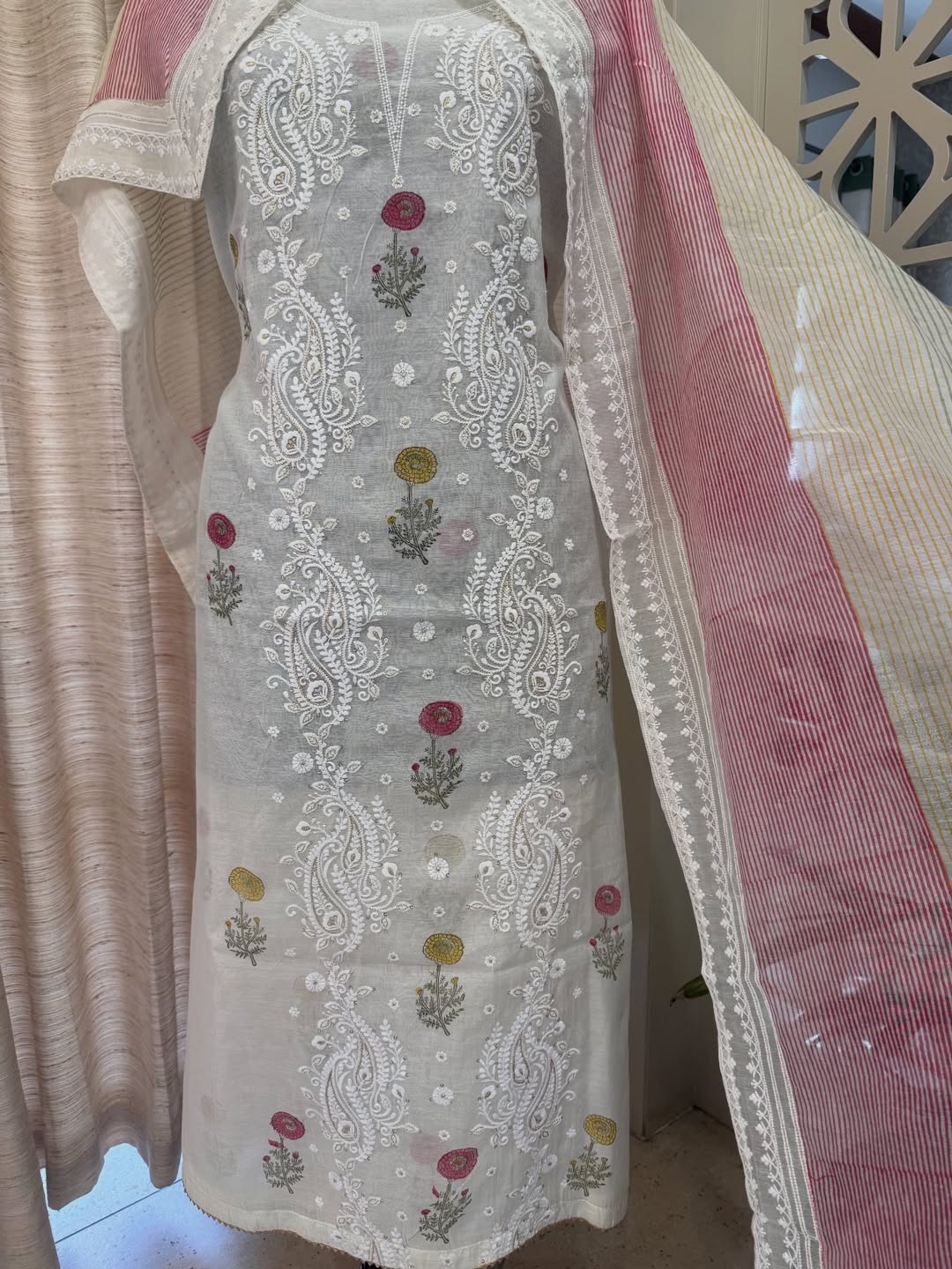 Pure Mul Chanderi Block Print & Lucknowi Chikankari Suit Set