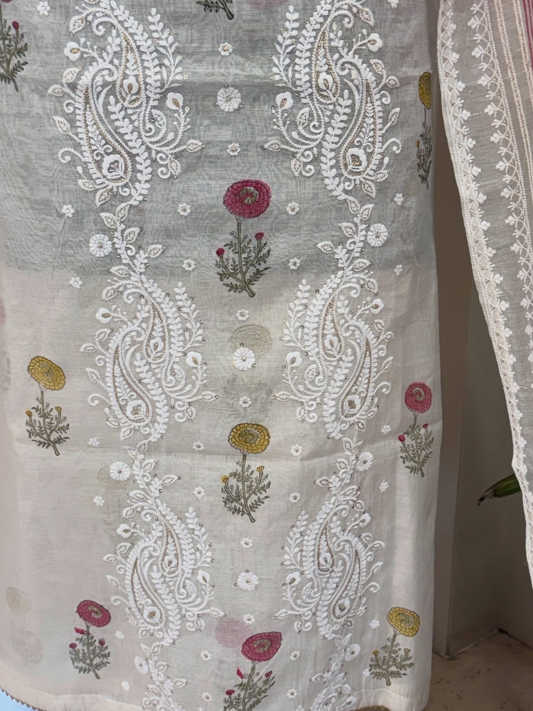 Pure Mul Chanderi Block Print & Lucknowi Chikankari Suit Set