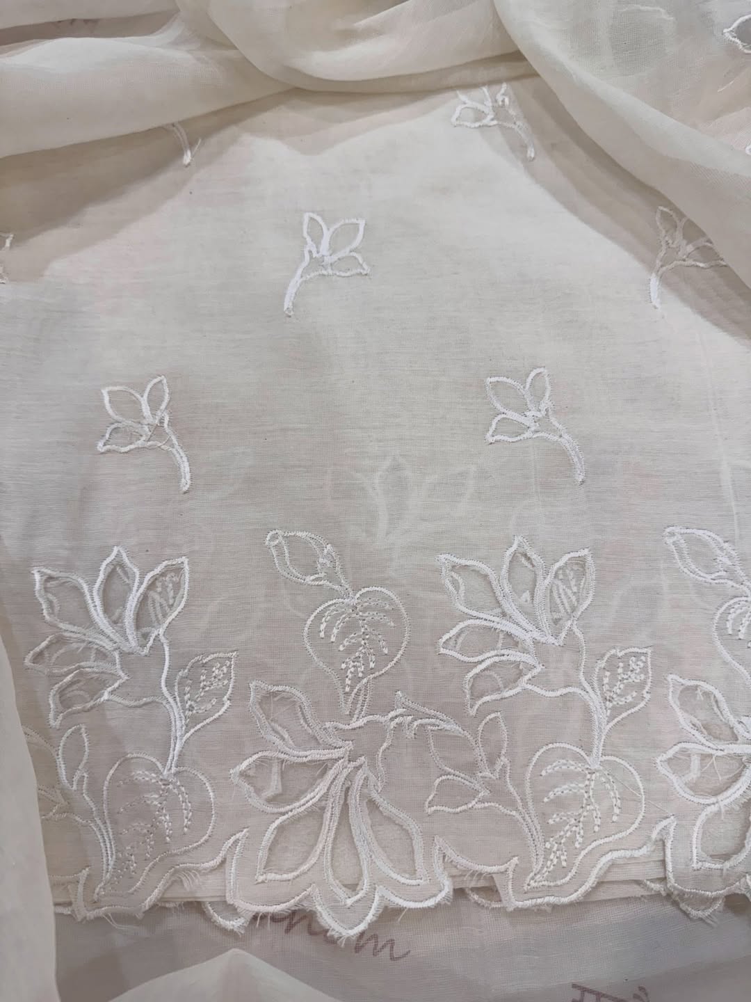 Pure mul chanderi kurta and dupatta having intricate cut work.