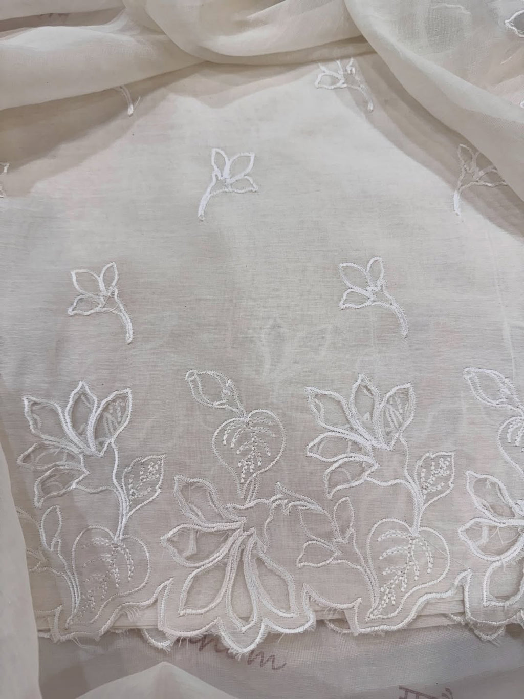 Summer Ivories Pure Mul Chanderi Cutwork Suit Set