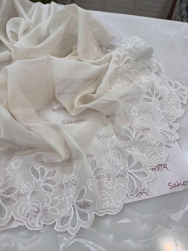 Pure mul chanderi kurta and dupatta having intricate cut work.