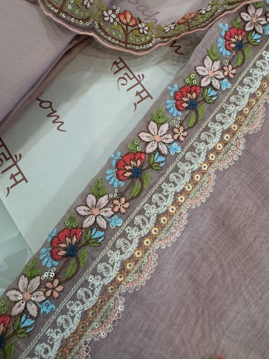 Pure mulchanderi kurta paired with fine organza dupatta