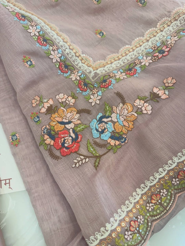 Pure mulchanderi kurta paired with fine organza dupatta