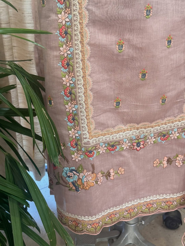 Pure mulchanderi kurta paired with fine organza dupatta