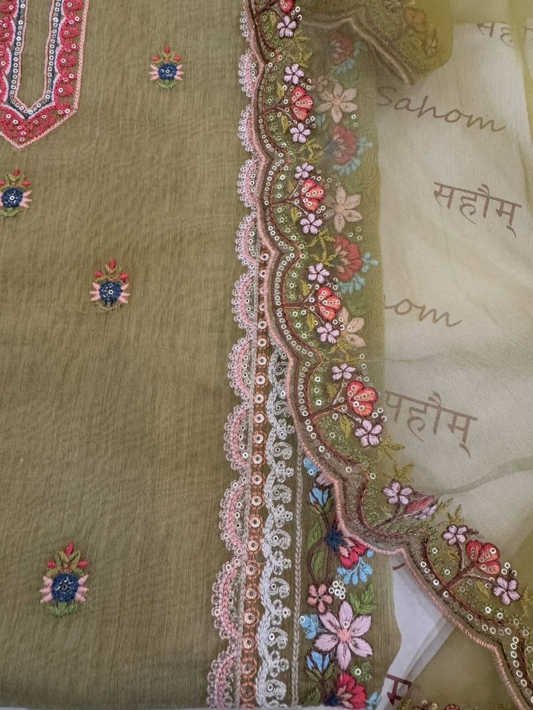 Pure mulchanderi kurta paired with fine organza dupatta