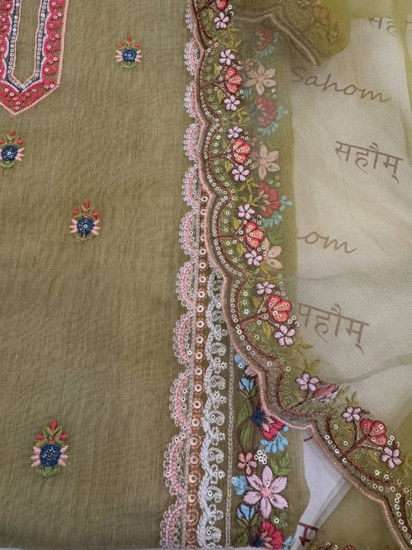 Pure mulchanderi kurta paired with fine organza dupatta