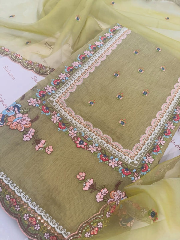 Pure mulchanderi kurta paired with fine organza dupatta