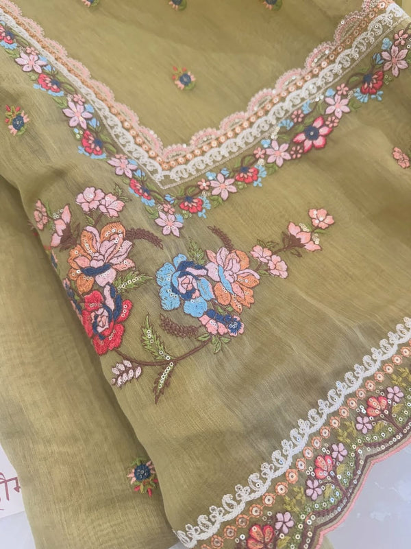 Pure mulchanderi kurta paired with fine organza dupatta