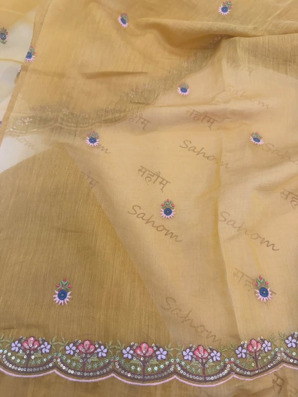 Pure mulchanderi kurta paired with fine organza dupatta