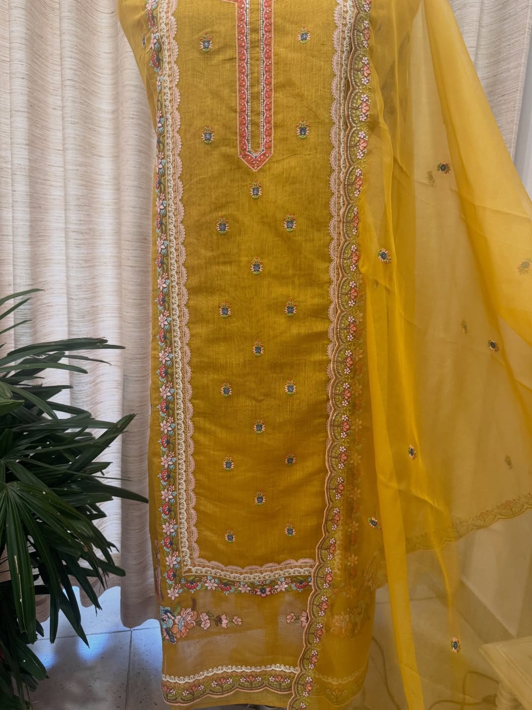 Pure mulchanderi kurta paired with fine organza dupatta