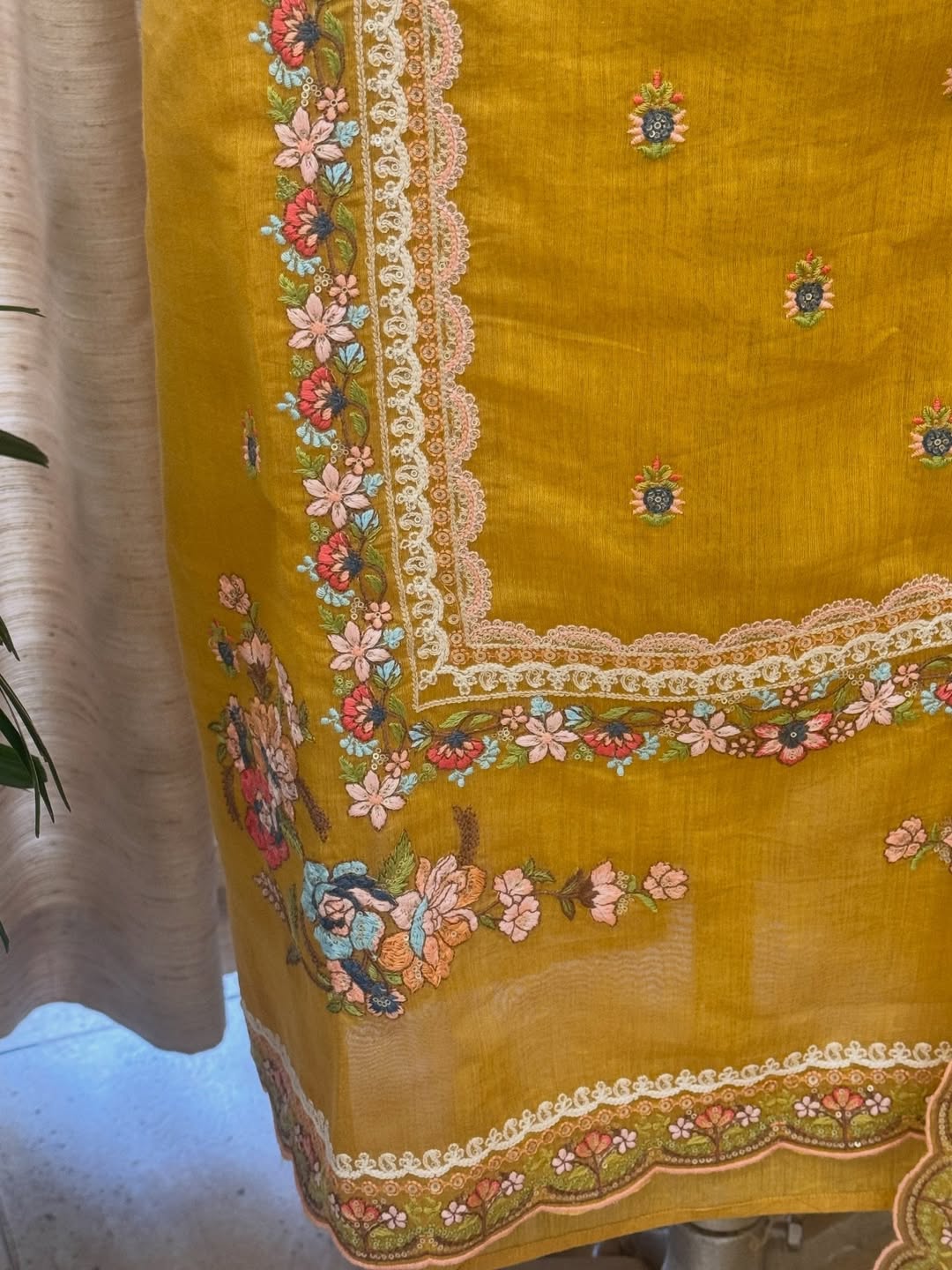 Pure mulchanderi kurta paired with fine organza dupatta
