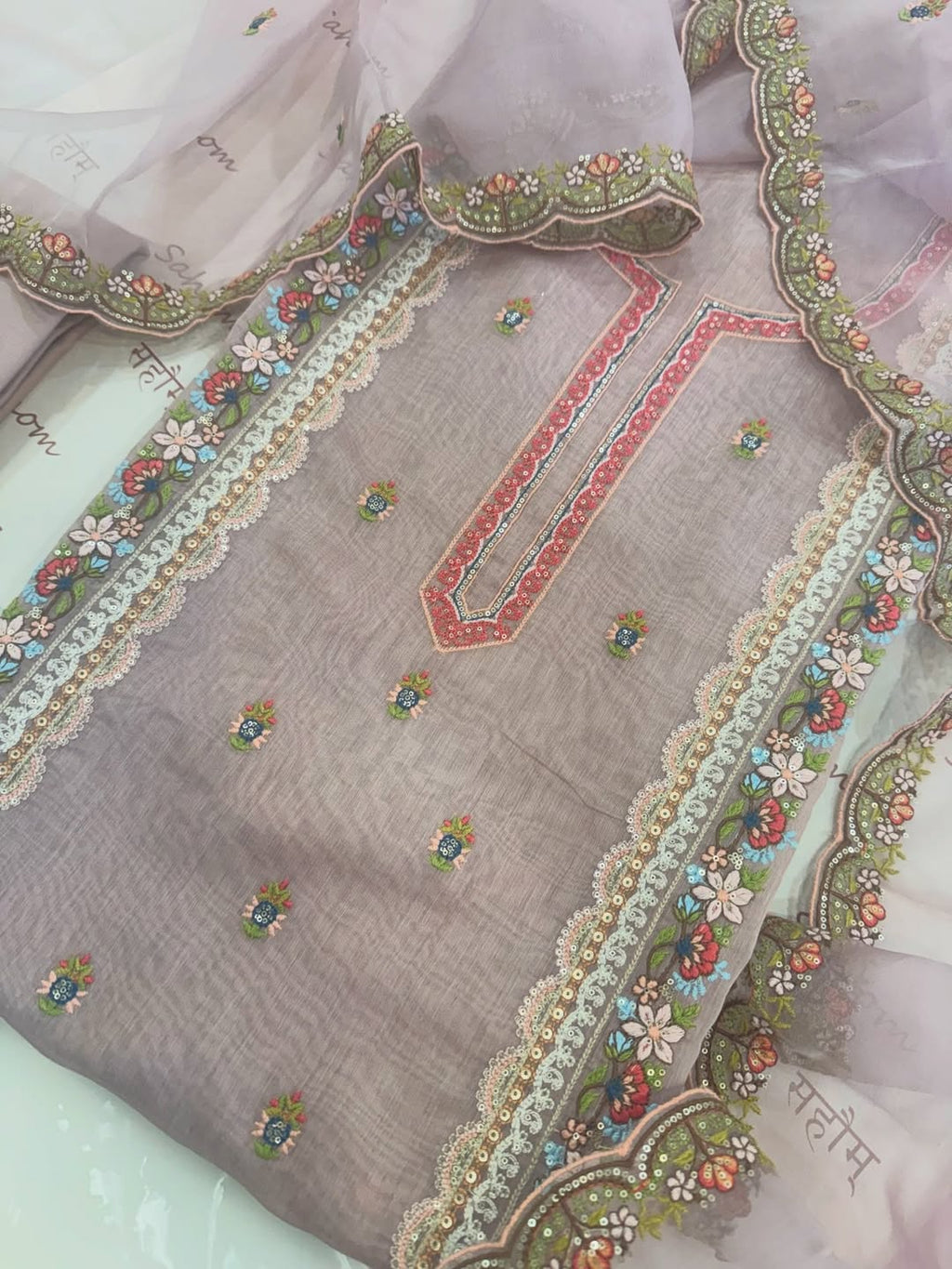 Pure Mul Chanderi Suit Set with Fine Organza Dupatta