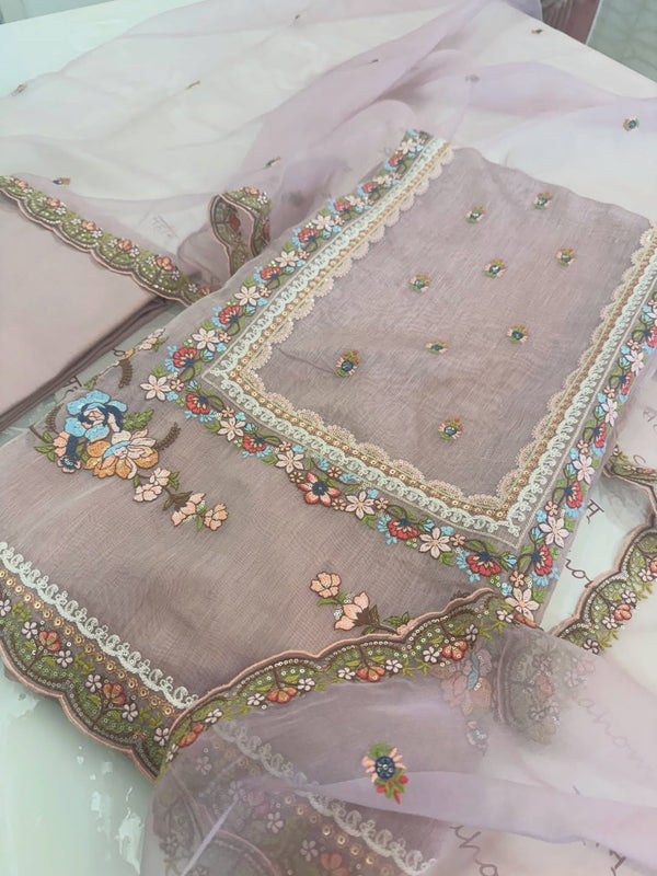 Pure mulchanderi kurta paired with fine organza dupatta