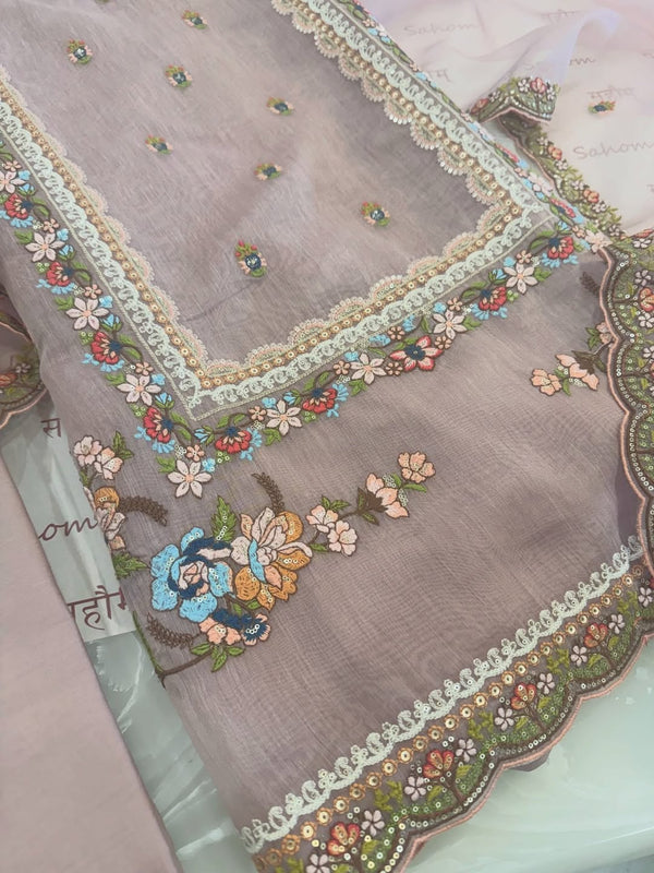 Pure mulchanderi kurta paired with fine organza dupatta